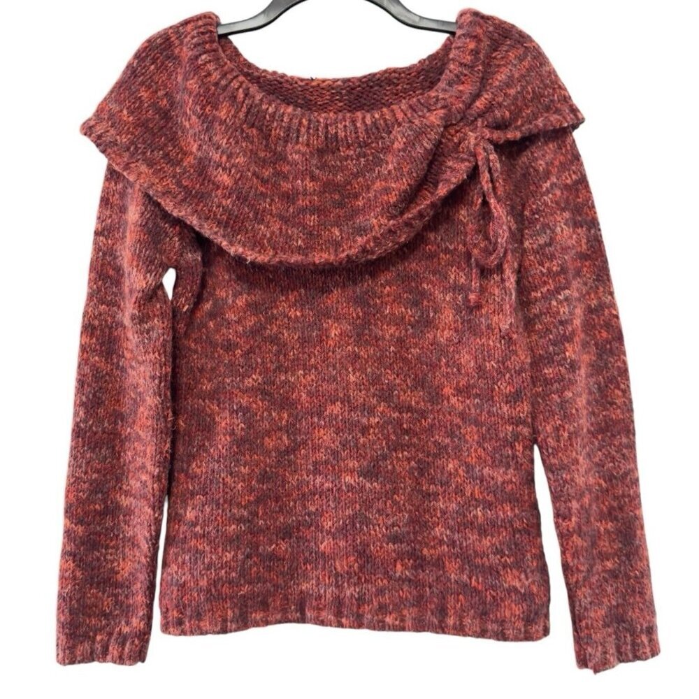 Italian Soft Wool Blend Red Marled Cowl Neck Sweater Jumper Off The Shoulder Top